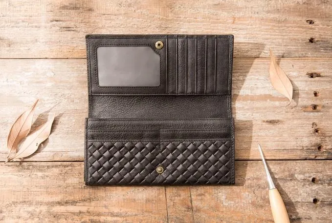 Cool Black Braided Leather Mens Long Wallet Long Wallet for Men