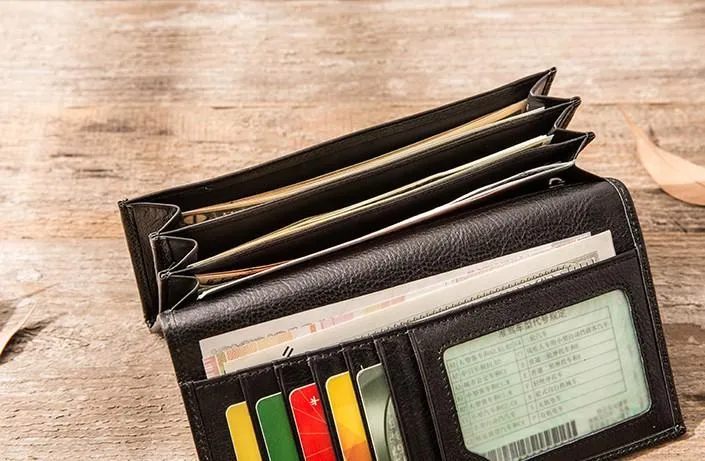 Cool Black Braided Leather Mens Long Wallet Long Wallet for Men