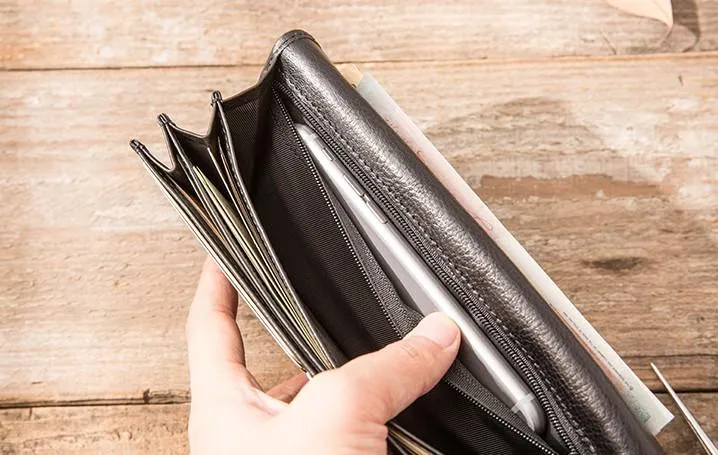 Cool Black Braided Leather Mens Long Wallet Long Wallet for Men