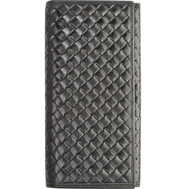Cool Black Braided Leather Mens Long Wallet Long Wallet for Men
