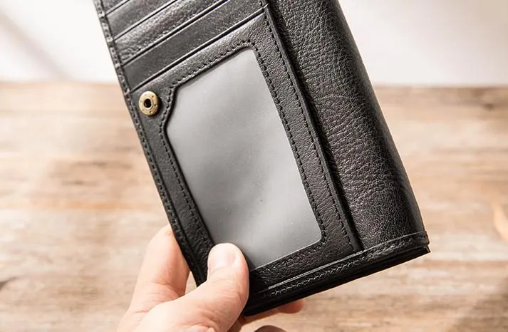 Cool Black Braided Leather Mens Long Wallet Long Wallet for Men