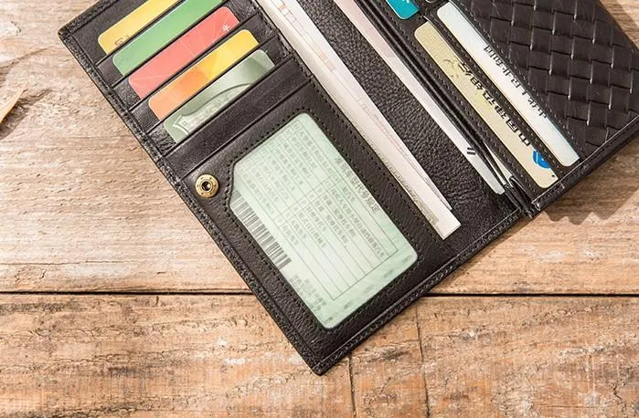 Cool Black Braided Leather Mens Long Wallet Long Wallet for Men