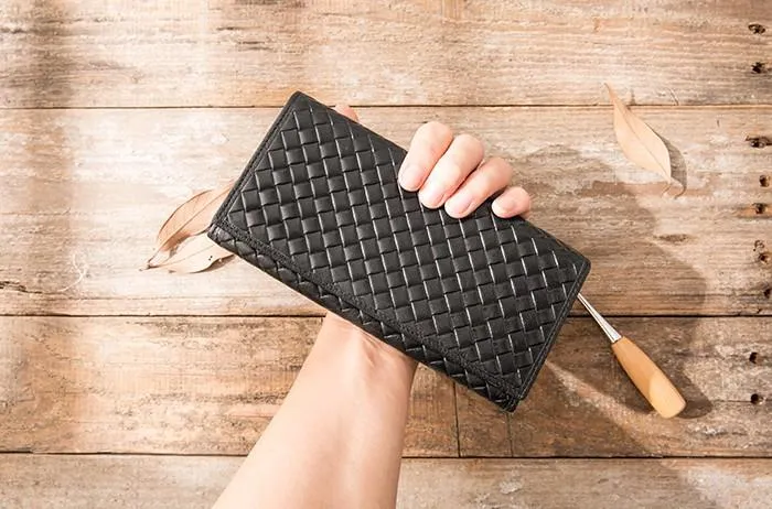 Cool Black Braided Leather Mens Long Wallet Long Wallet for Men