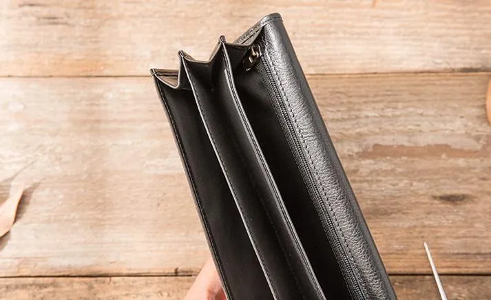 Cool Black Braided Leather Mens Long Wallet Long Wallet for Men