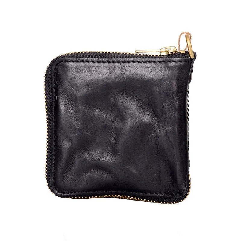 Cool Black Leather Mens billfold Biker Chain Wallet Coffee Bifold Zipper Biker Chain Wallet For Men