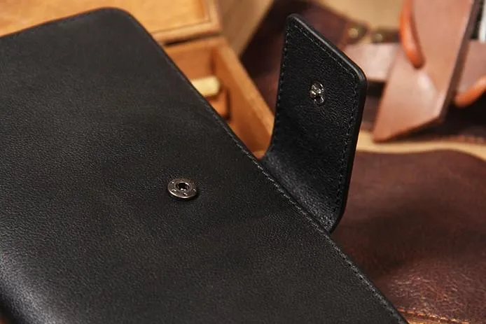 Cool Black Leather Mens long Wallet A lot of Cards Wallet for Men