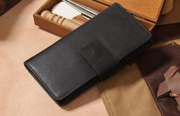 Cool Black Leather Mens long Wallet A lot of Cards Wallet for Men