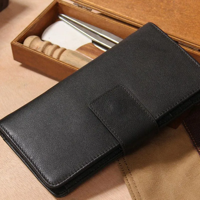 Cool Black Leather Mens long Wallet A lot of Cards Wallet for Men