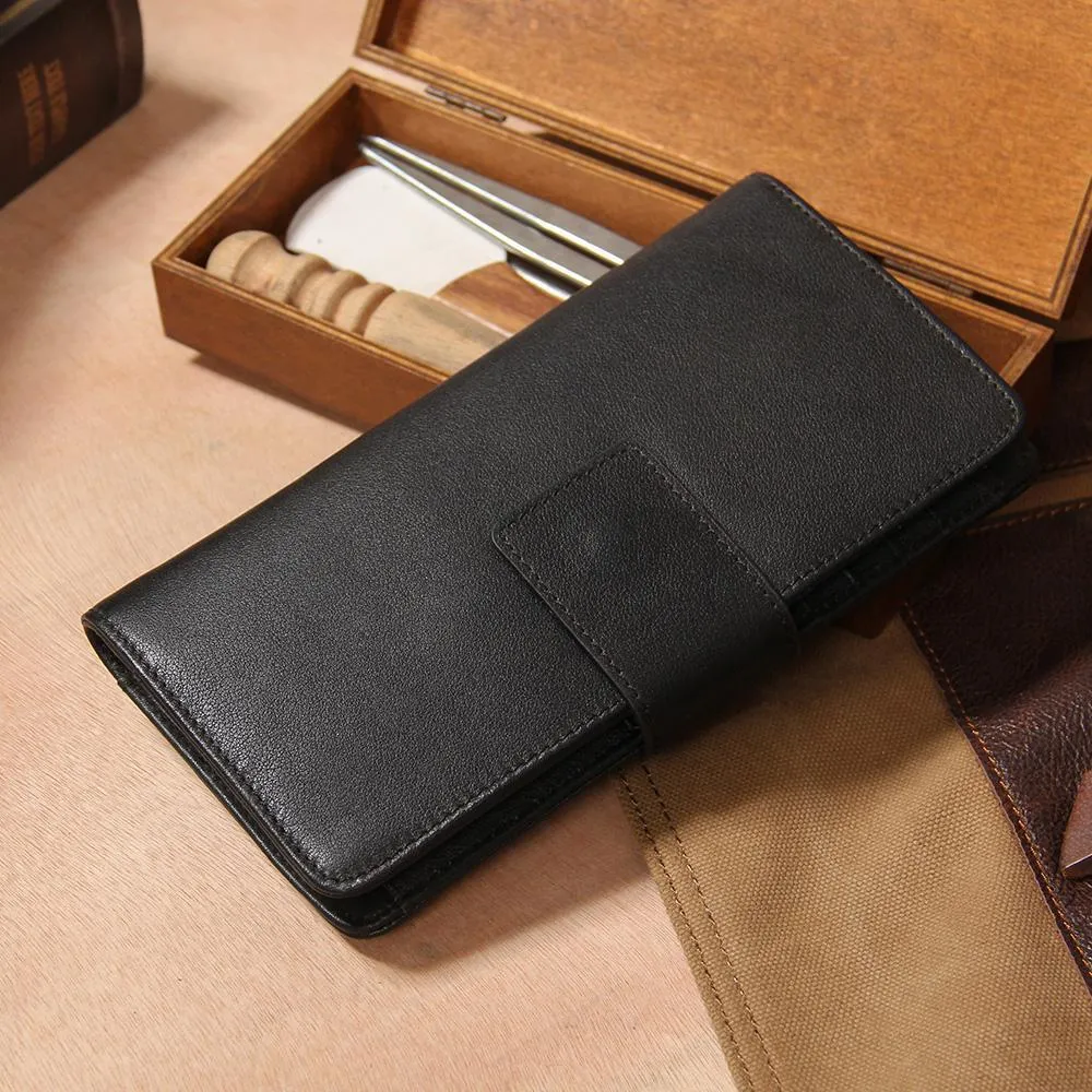 Cool Black Leather Mens long Wallet A lot of Cards Wallet for Men