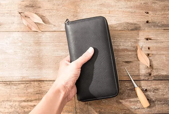 Cool Black Leather Mens Zipper Clutch Wallet Long Wallet for Men