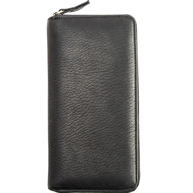 Cool Black Leather Mens Zipper Clutch Wallet Long Wallet for Men