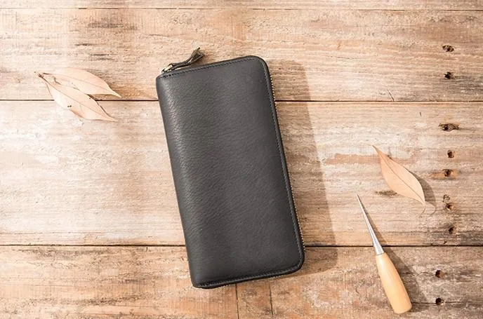 Cool Black Leather Mens Zipper Clutch Wallet Long Wallet for Men