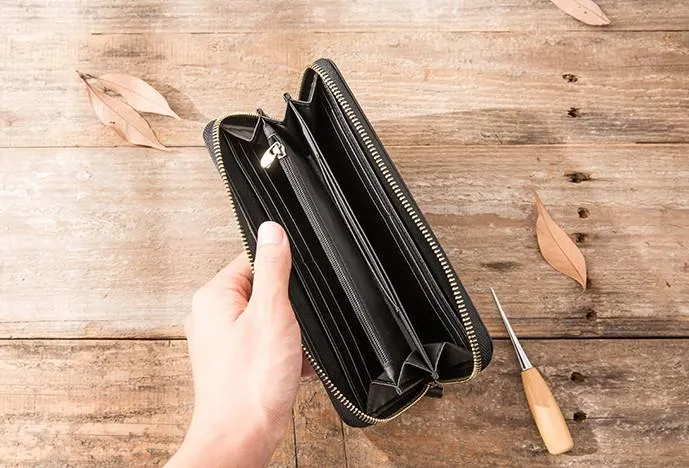 Cool Black Leather Mens Zipper Clutch Wallet Long Wallet for Men