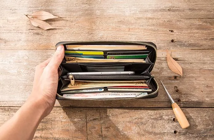 Cool Black Leather Mens Zipper Clutch Wallet Long Wallet for Men