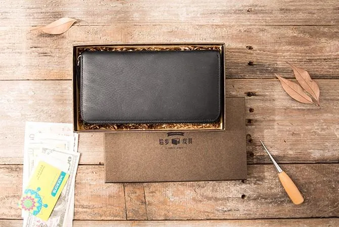 Cool Black Leather Mens Zipper Clutch Wallet Long Wallet for Men