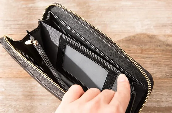 Cool Black Leather Mens Zipper Clutch Wallet Long Wallet for Men