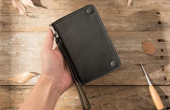 Cool Black Wristlet Wallet Leather Mens Long Wallet Long Wallet for Men