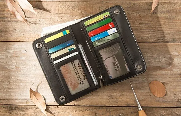 Cool Black Wristlet Wallet Leather Mens Long Wallet Long Wallet for Men