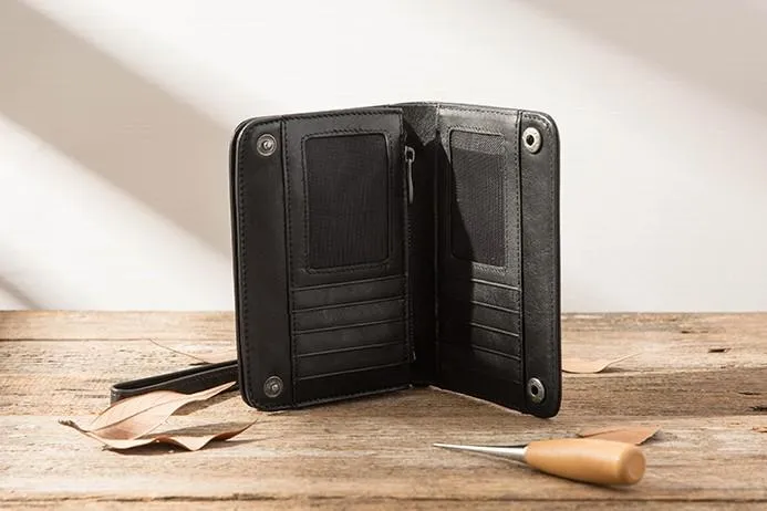 Cool Black Wristlet Wallet Leather Mens Long Wallet Long Wallet for Men