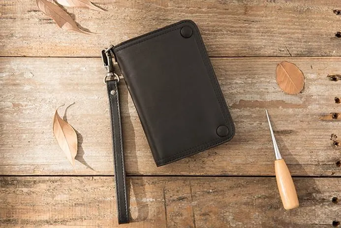 Cool Black Wristlet Wallet Leather Mens Long Wallet Long Wallet for Men