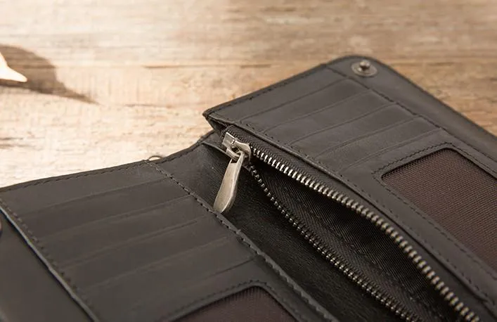 Cool Black Wristlet Wallet Leather Mens Long Wallet Long Wallet for Men
