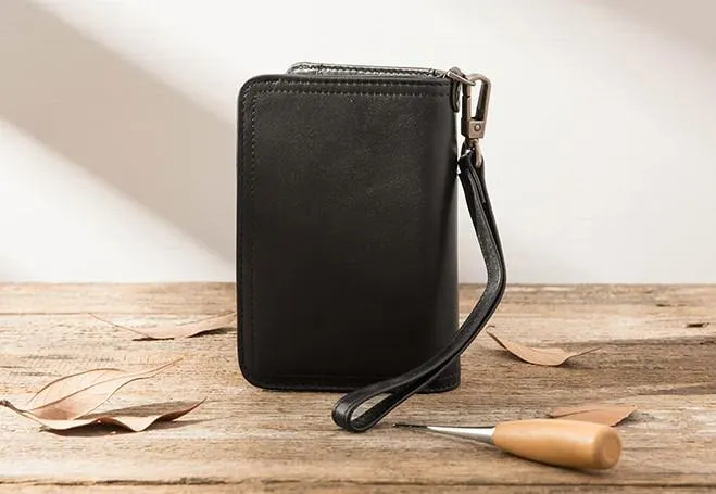 Cool Black Wristlet Wallet Leather Mens Long Wallet Long Wallet for Men