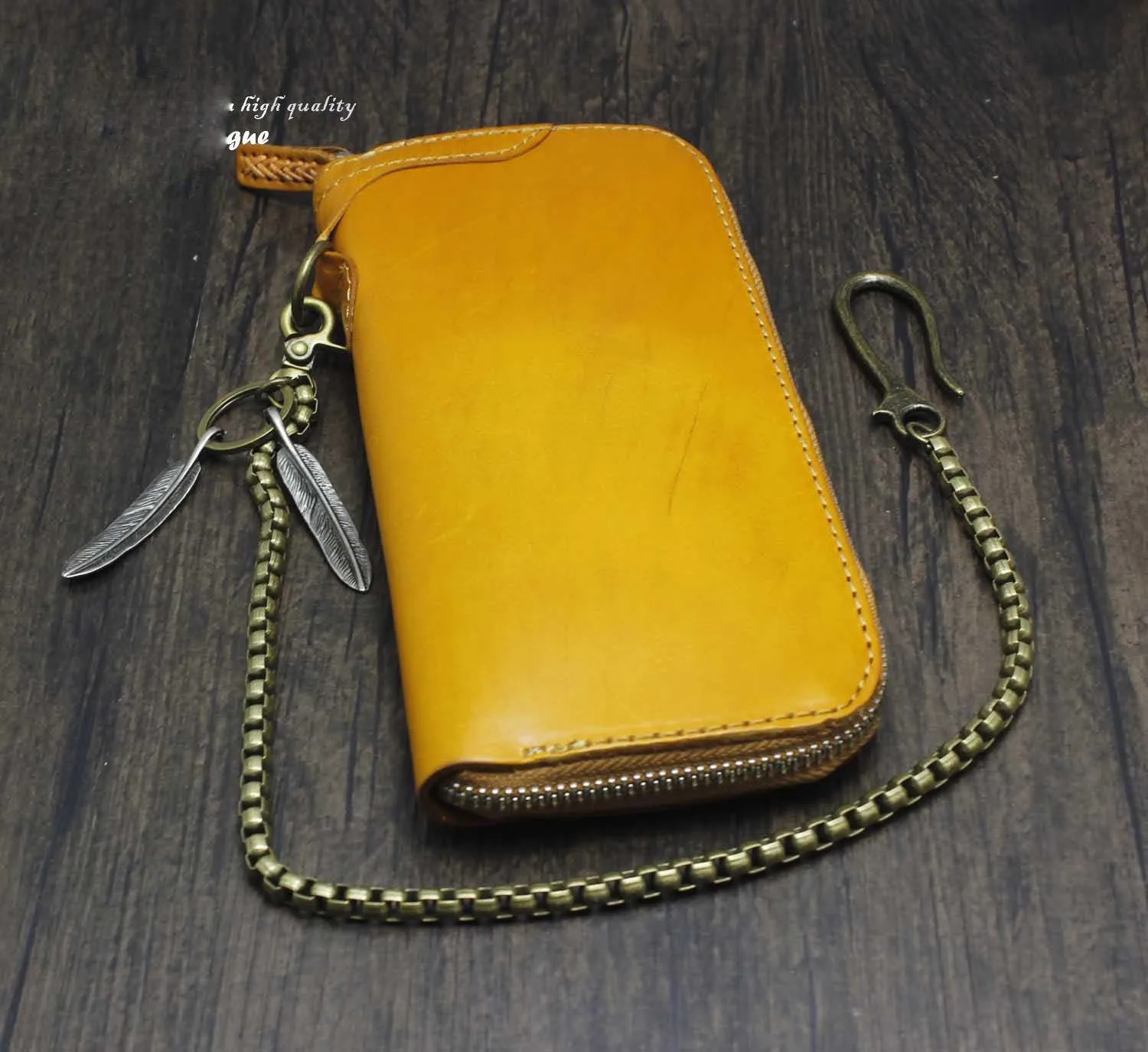 Cool Brown Leather Men's Biker Wallet CHain Wallet Biker Chain Wallet Zipper Long Wallet with Chain For Men