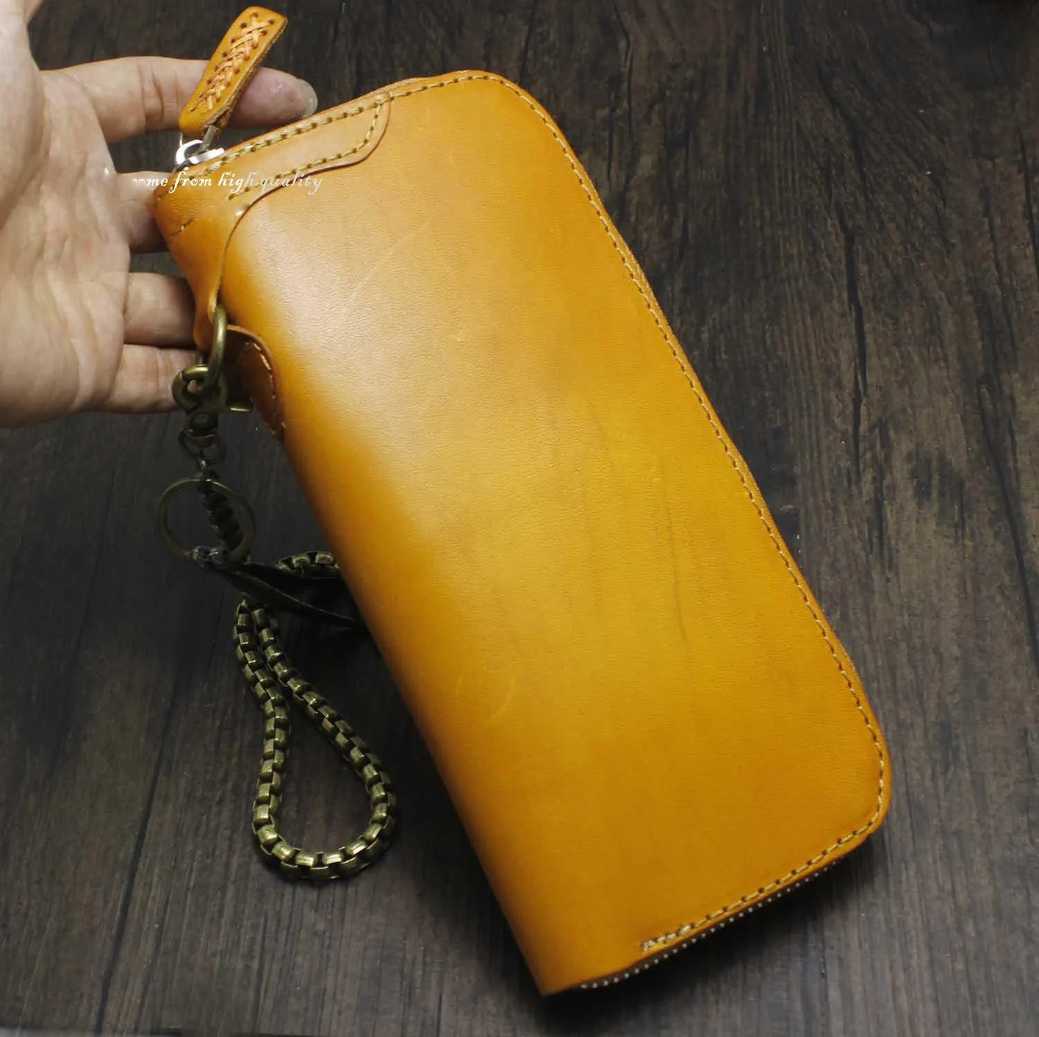 Cool Brown Leather Men's Biker Wallet CHain Wallet Biker Chain Wallet Zipper Long Wallet with Chain For Men
