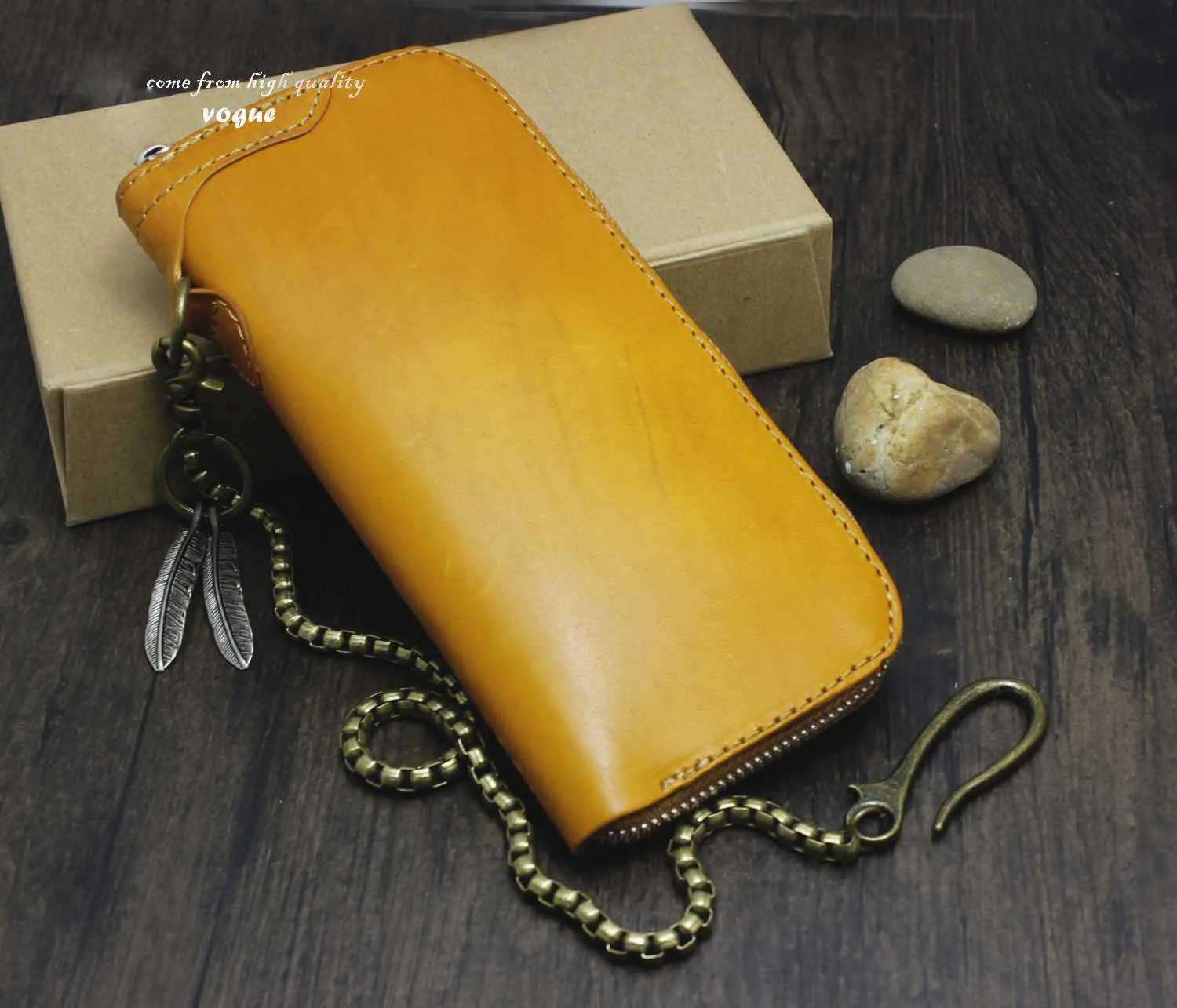 Cool Brown Leather Men's Biker Wallet CHain Wallet Biker Chain Wallet Zipper Long Wallet with Chain For Men
