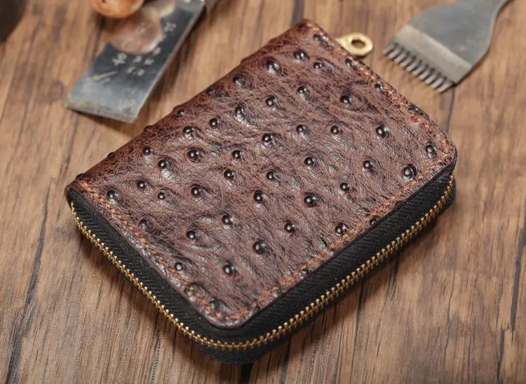 Cool Brown Leather Mens Zipper Bifold Small Wallet Card billfold Wallet For Men