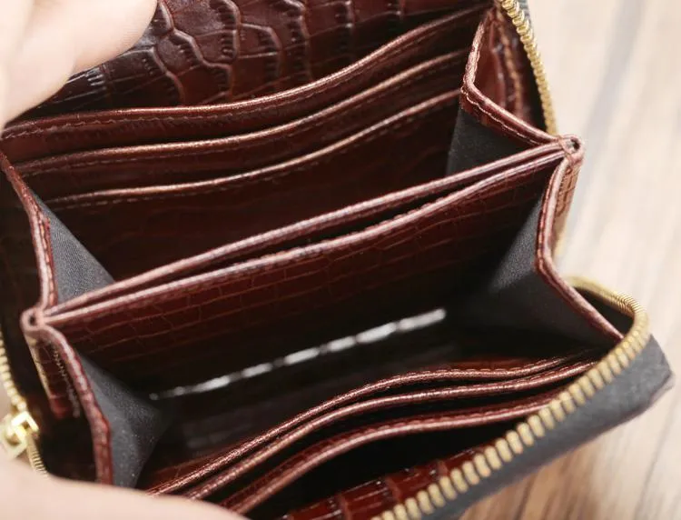 Cool Brown Leather Mens Zipper Bifold Small Wallet Card billfold Wallet For Men