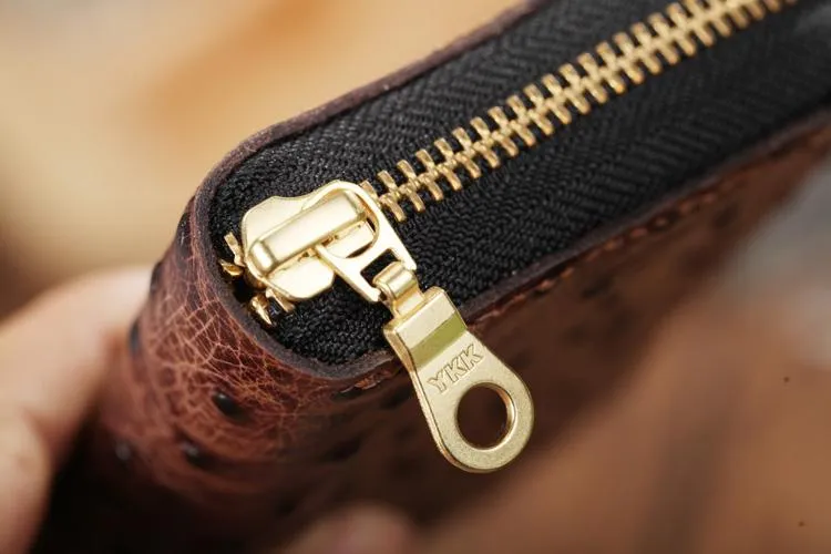 Cool Brown Leather Mens Zipper Bifold Small Wallet Card billfold Wallet For Men