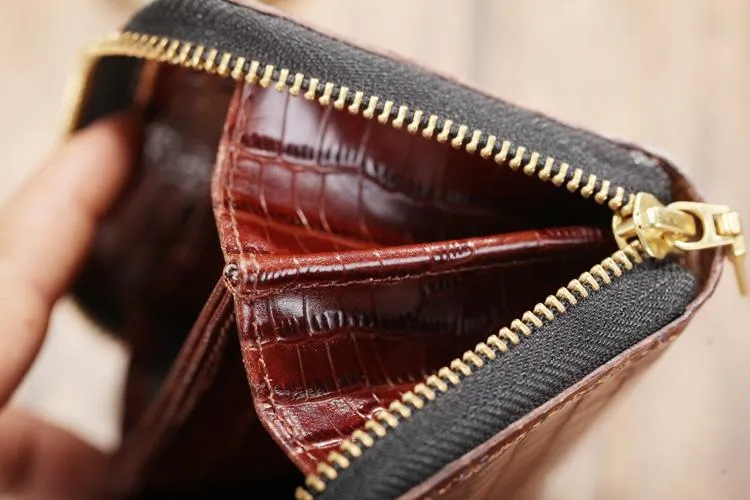 Cool Brown Leather Mens Zipper Bifold Small Wallet Card billfold Wallet For Men