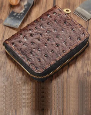 Cool Brown Leather Mens Zipper Bifold Small Wallet Card billfold Wallet For Men