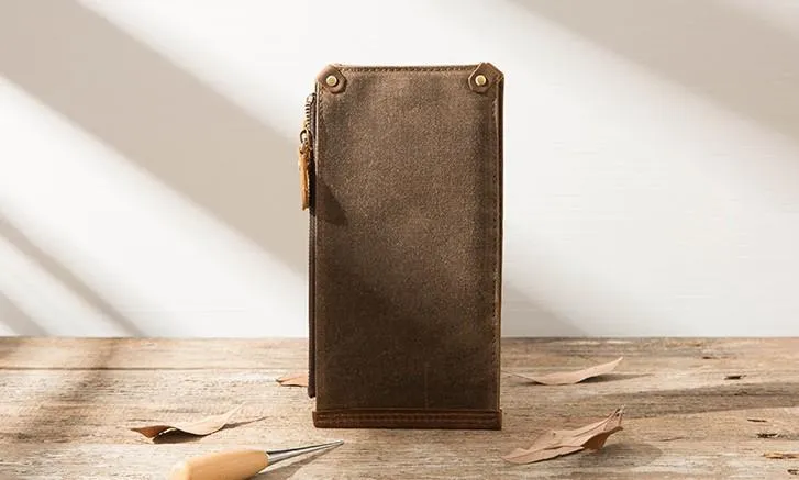 Cool Canvas Leather Mens Bifold Long Cards Wallet Long Wallet for Men