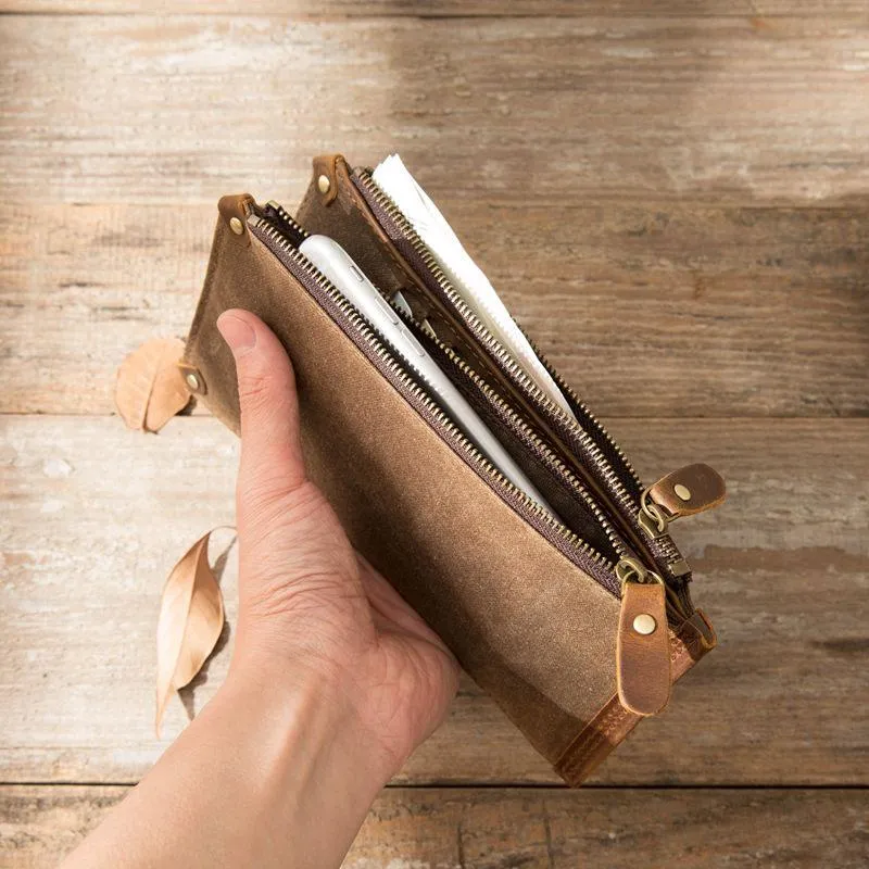 Cool Canvas Leather Mens Bifold Long Cards Wallet Long Wallet for Men