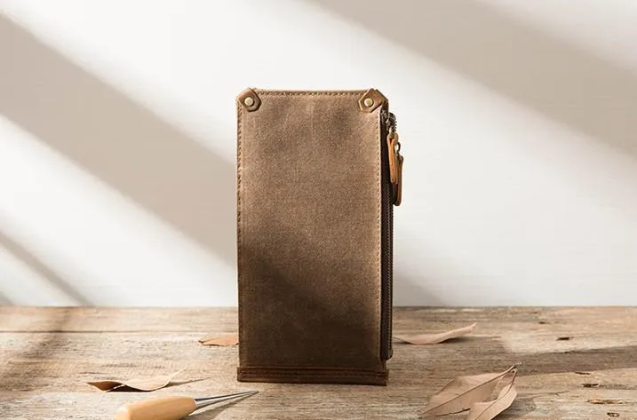 Cool Canvas Leather Mens Bifold Long Cards Wallet Long Wallet for Men