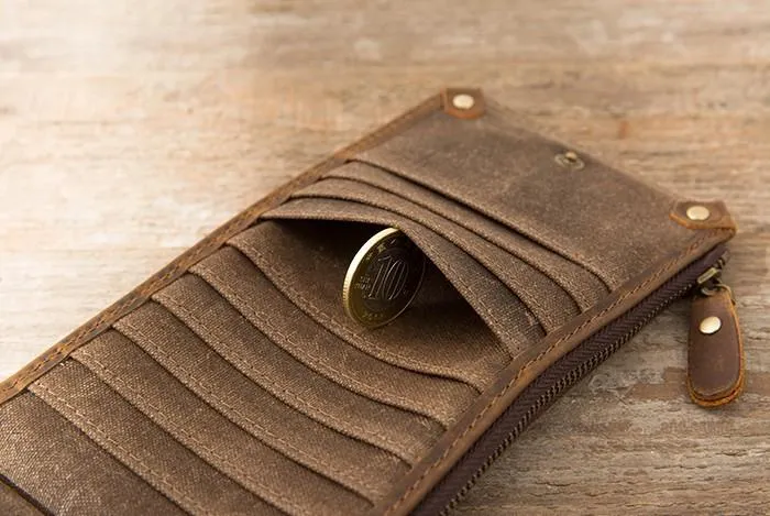 Cool Canvas Leather Mens Bifold Long Cards Wallet Long Wallet for Men