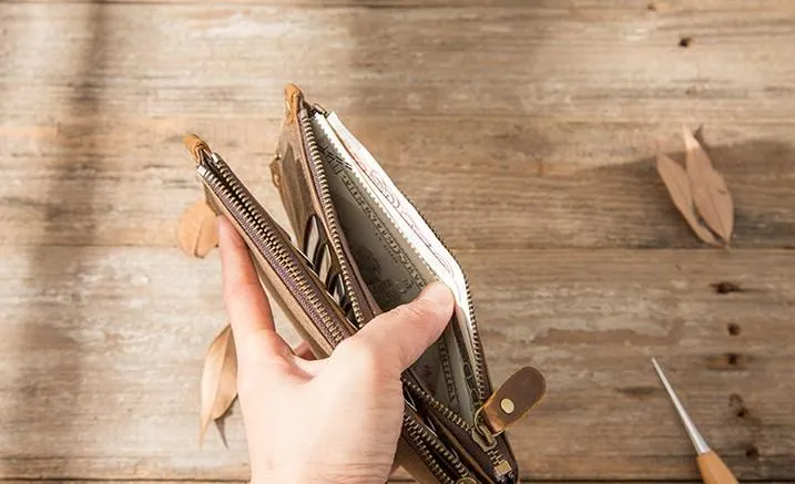 Cool Canvas Leather Mens Bifold Long Cards Wallet Long Wallet for Men