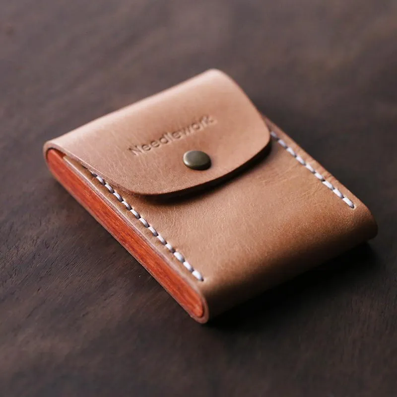 Cool Coffee Wooden Leather Mens Wallet Small Card Holder Coin Wallet for Men