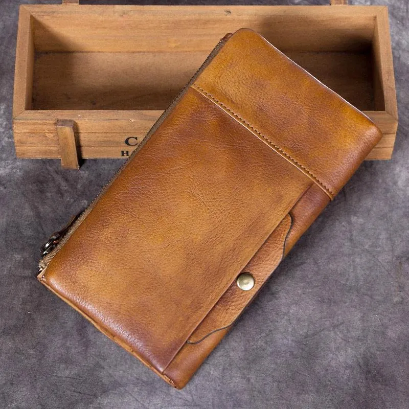 Cool Gray Mens Leather Bifold Long Wallet Vintage Coffee Long Multi Cards Wallet for Men
