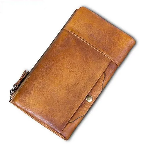 Cool Gray Mens Leather Bifold Long Wallet Vintage Coffee Long Multi Cards Wallet for Men