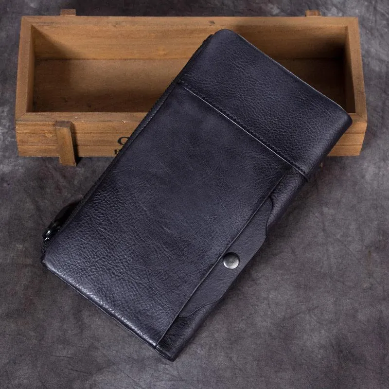 Cool Gray Mens Leather Bifold Long Wallet Vintage Coffee Long Multi Cards Wallet for Men