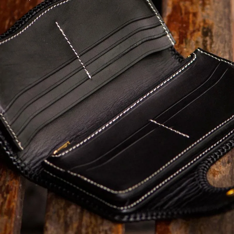 Cool Handmade Leather Tooled Carp Mens Biker Chain Wallet Long Leather Biker Wallet With Chain Wallets for Men