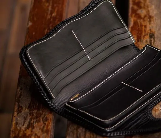 Cool Handmade Leather Tooled Carp Mens Biker Chain Wallet Long Leather Biker Wallet With Chain Wallets for Men