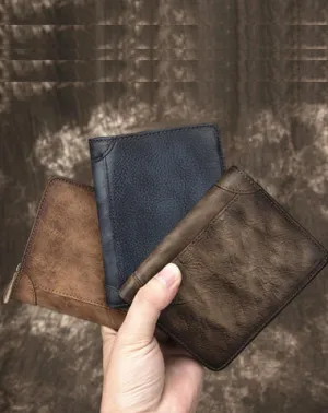 Cool Leather Brown Men's Zipper billfold Small Wallet Bifold Wallet Card Wallet For Men