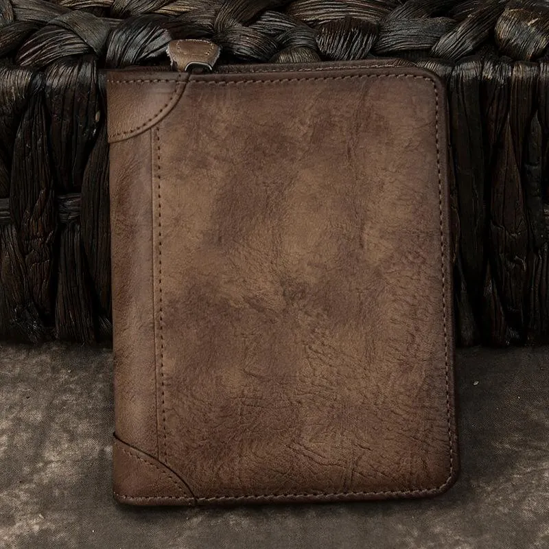 Cool Leather Brown Men's Zipper billfold Small Wallet Bifold Wallet Card Wallet For Men