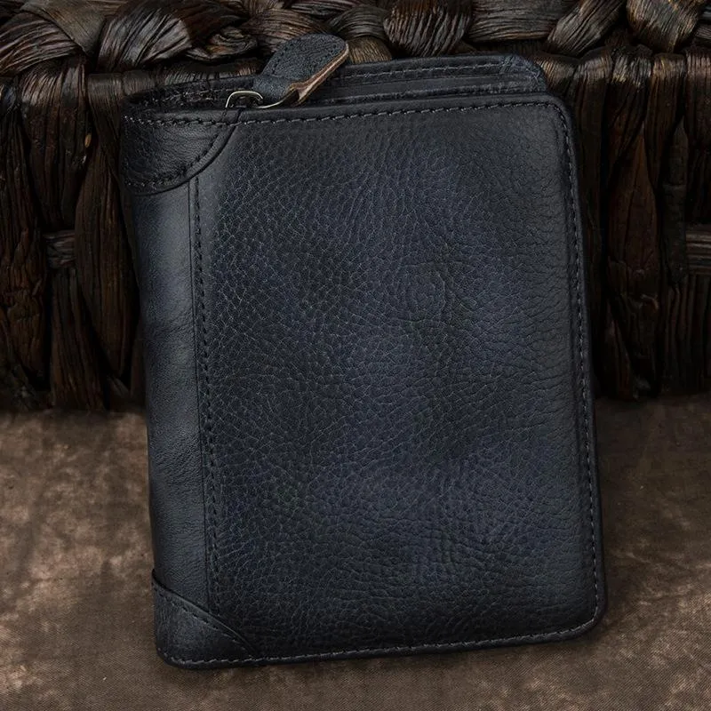 Cool Leather Brown Men's Zipper billfold Small Wallet Bifold Wallet Card Wallet For Men