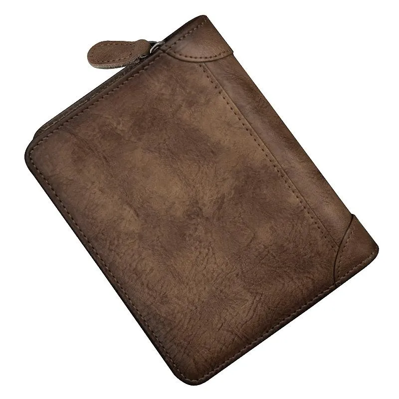 Cool Leather Brown Men's Zipper billfold Small Wallet Bifold Wallet Card Wallet For Men