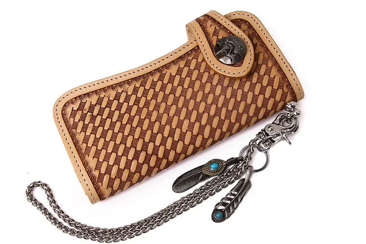 Cool Leather Eagle Tooled Biker Wallet Handmade Biker Chain Wallet for Men